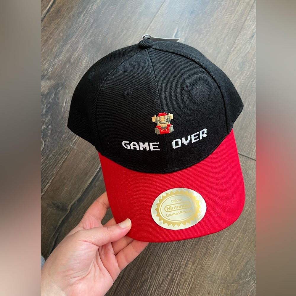 Brand new!! Super Mario Nintendo game over baseball hat. Red and black